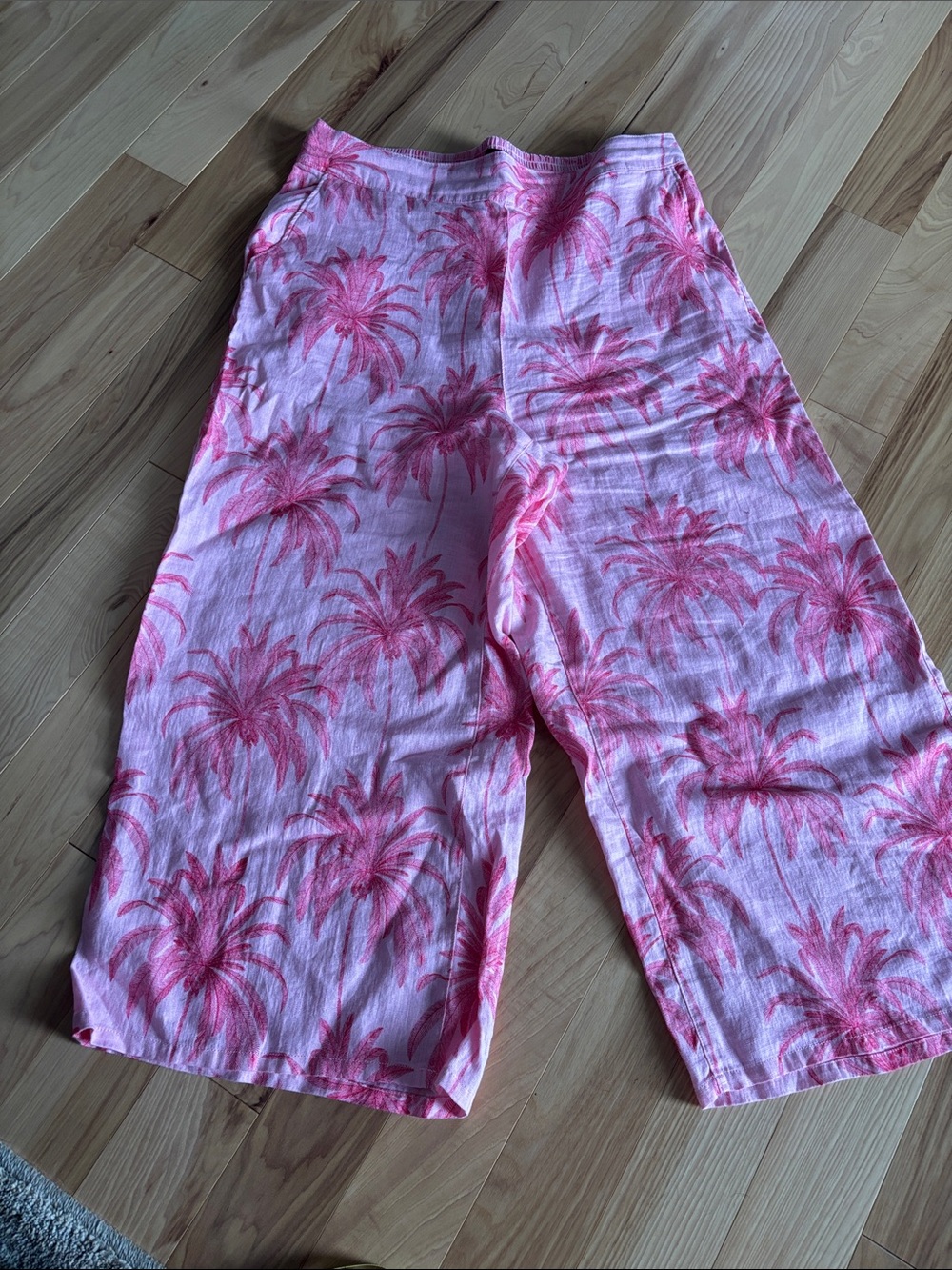 Pink linen Palm Print Wide Leg Pants